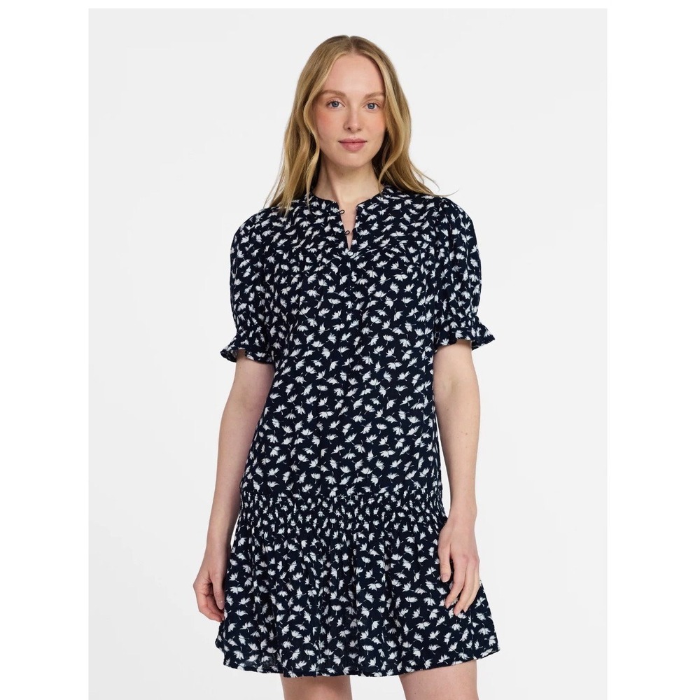 Women's Cotton Double Cloth Mini Dress with Drop Waist, Size Small boho preppy